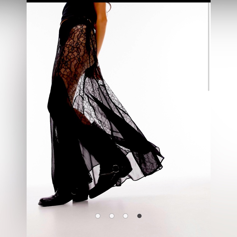 Topshop sheer lace chiffon godet maxi skirt in black